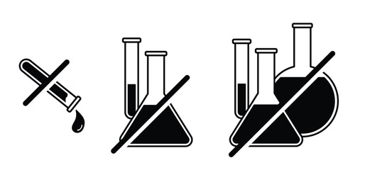 Chemistry, Chemical free, formula or laboratory sign. No, Stop chemistry, forbidden signal with a chemical test, flask tube. No added preservatives, artificial free food. Do not experiment with fluids