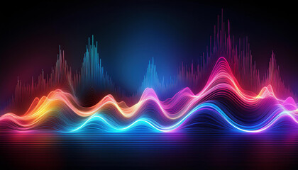 Colorful energy pulse. Dynamic lightwave Pattern. Neon heartbeat or waveform, rainbow colors.