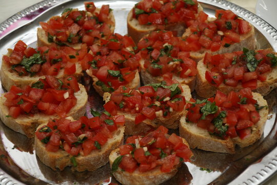 Italian bruscetta with baguette, tomatoes, garlic, parsley,