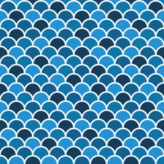 monochrome blue colored fish scales seamless pattern