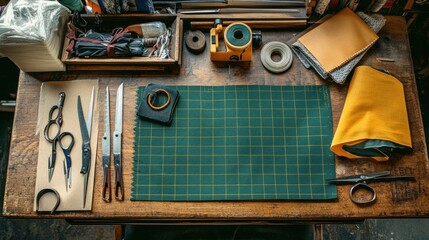 A crafting station with rulers, scissors, and fabric, showing the tools for making precise cuts