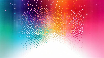 Fototapeta premium Two dancers in vibrant streetwear perform dynamic movements in a colorful studio with a gradient background, blending warm orange, pink, and purple tones, creating a joyful, energetic atmosphere
