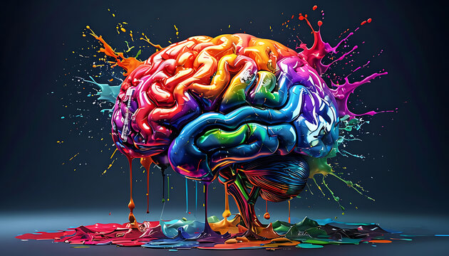 Human brain exploding with different colors reflecting knowledge and creativity. Concept art creativity