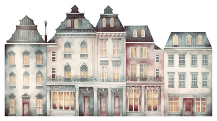 Obraz premium PNG Christmas nordic townhouse city architecture building.