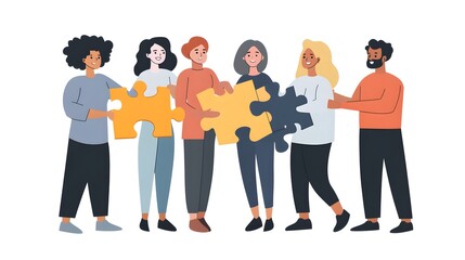 Obraz premium Diverse group of people holding puzzle pieces together