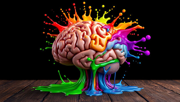 Human brain exploding with different colors reflecting knowledge and creativity. Concept art creativity