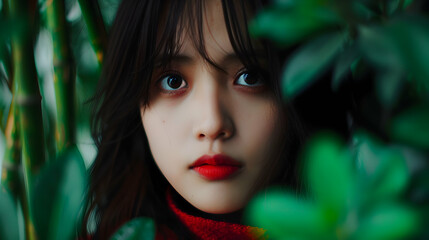 Fototapeta premium Young Chinese Model Serene Bamboo Grove