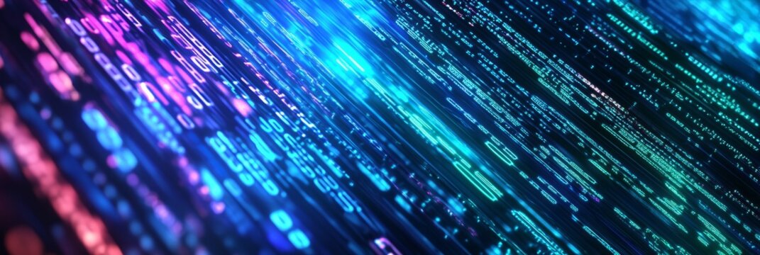 Colorful flowing lines of digital code moving across the screen. Concept for dynamic data processing.