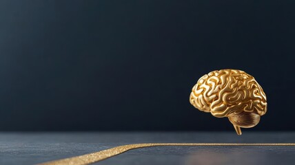 Golden brain with a roadmap leading to success, symbolizing strategic business planning and achievement