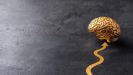 Golden brain with a business strategic roadmap , symbolizing strategic business planning and achievement