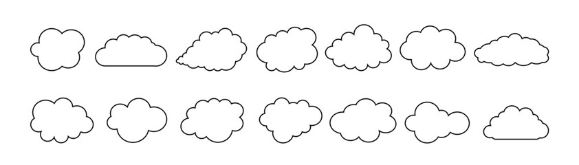 Obraz premium Set of cloud icons in outline style. Cloud template. Cloud shape lines. Vector.