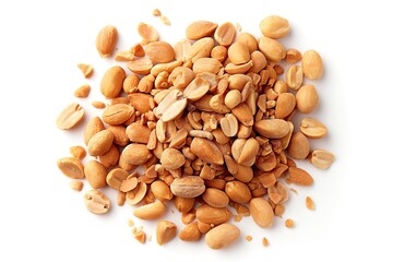 A generous pile of salted peanuts arranged neatly against a clean white background inviting snack lovers to indulge