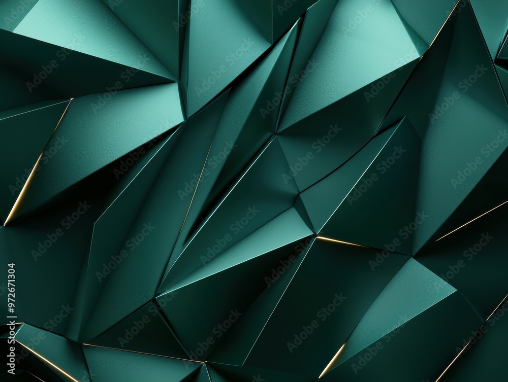 Poster abstract geometric patterns in dark teal with reflective surfaces and sharp angles.