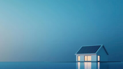 Futuristic smart house with rooftop solar panels, sleek energy control systems, 3D illustration