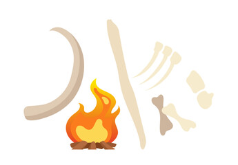 Obraz premium Stone age element. Animals tusks, tusks, claws and teeth. Paleontology and archeology, history. Sticker for social networks. Flat vector illustration isolated on white background