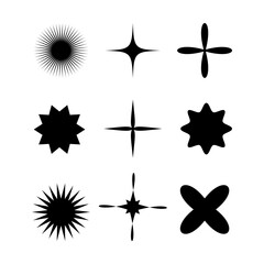  Set of brutalist UX geometric shapes, modern stars elements trendy simple vector. Flat web design. Vector icons for social networks or poster