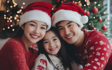 Christmas happy family near Christmas tree