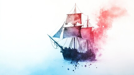 Obraz premium Dramatic Vintage Sailing Ship in Misty Ocean Storm with Moody Sunset