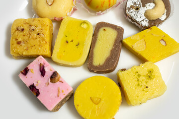 Top view of traditional Indian milk dessert made with milk and pulses during festivals.