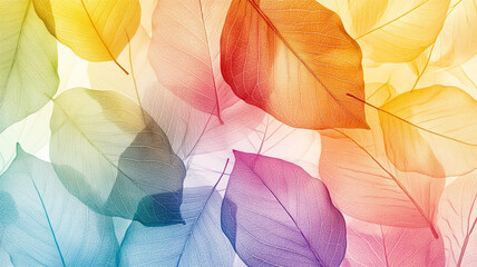 Colorful transparent background with colorful leaves in autumn, a colorful abstract