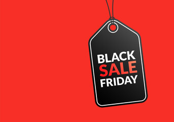 Black Friday sale banner with hanging price tag. Discount background template. Price off poster, label, flyer design. Promo and marketing poster template. Vector illustration.