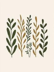 Fototapeta premium Green and Brown Floral Illustration.