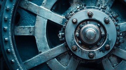 Close-up of a Worn Gear with a Central Hub and Bolts