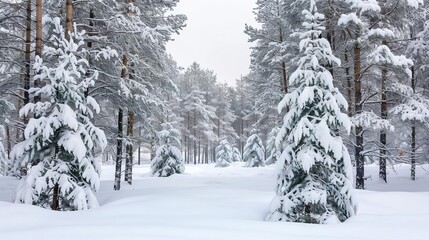 Obraz premium A snowy forest landscape with fir trees, represents the serene beauty of winter, with copy space