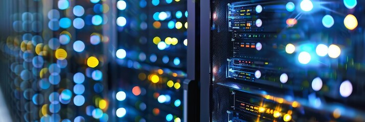 High-performance computing HPC cluster performing intensive calculations and simulations with copy space