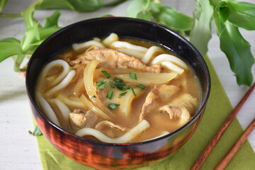 Curry udon is a delicious Japanese noodle soup. Very popular warming dish served especially in winter.