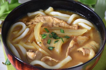 Curry udon is a delicious Japanese noodle soup. Very popular warming dish served especially in winter.