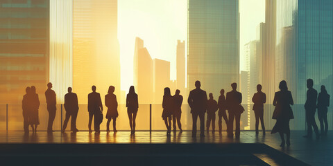 Fototapeta premium group of people on the terrace looking at the city