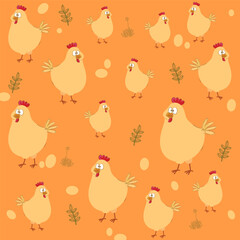 Chicken, hen, rooster pattern hand drawing sketch vector illustration design. Cute lovely poultry farm birds animal design for fabric, textile, wrapping, wallpaper and background.