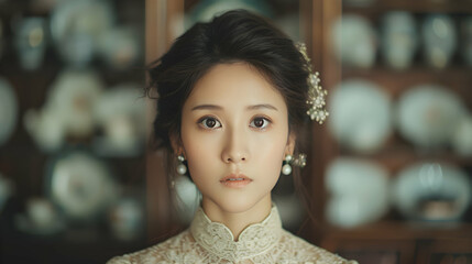 Young Chinese Model Traditional Tea House