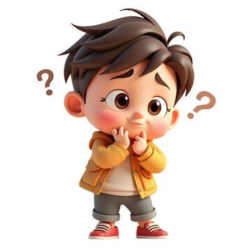 recommend clip art: Curious kids with question marks 3d render cartoon