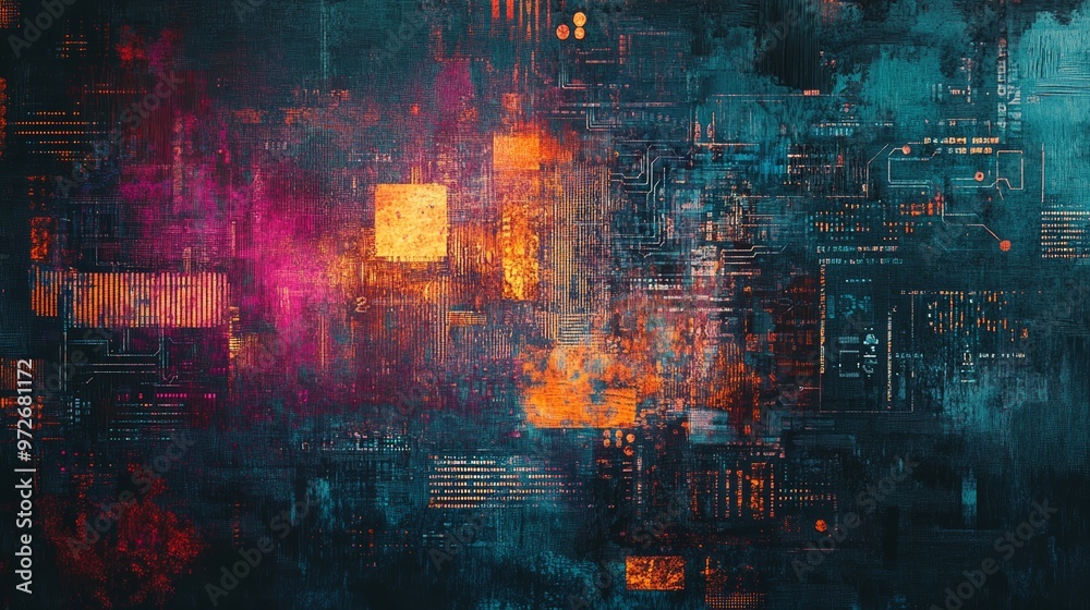 Poster futuristic abstract digital artwork with colorful lights and vibrant lines. represents creativity an