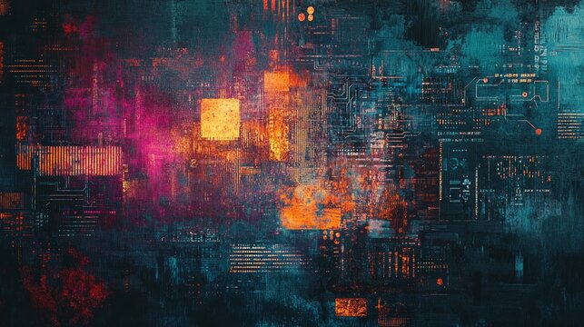 Futuristic abstract digital artwork with colorful lights and vibrant lines. Represents creativity and innovation.