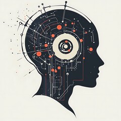 Obraz premium A Silhouette of a Head with an Intricate Network of Circuits and Lines