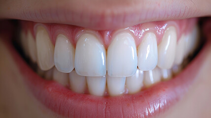 A focused view on perfect smile showing white teeth, radiating confidence and joy. bright, healthy teeth enhance overall appearance, making it an inviting expression