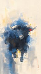 Expressive Bull Painting: Abstract Wildlife Art