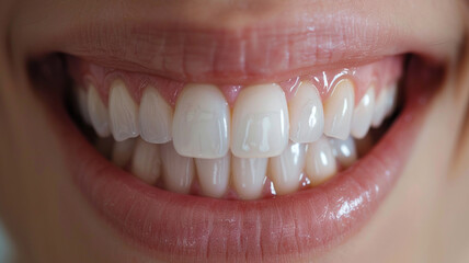 Obraz premium A focused view on perfect smile showcasing white teeth, radiating confidence and joy. This image captures essence of bright, healthy smile that can light up any room
