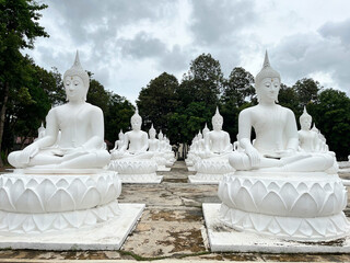 White Buddha Stone statue of a Buddha, Ubon Ratchathani Thailand, Buddha statue is immersed in...