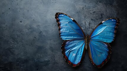 Close-up of a blue morpho butterfly on a dark background.