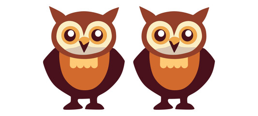 Cartoon owl character in multiple angles for kids' Vector illustration.