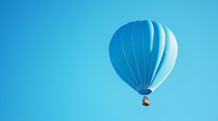 blue hot air balloon flying in blue sky with white clouds , Balloon against the backdrop of sunrise , Dream or travel concept, fly in the sky on hot air balloon
