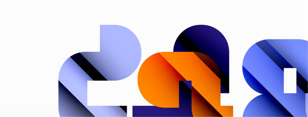 Abstract background. Colorful geometric curve shapes with black shadow lines effects