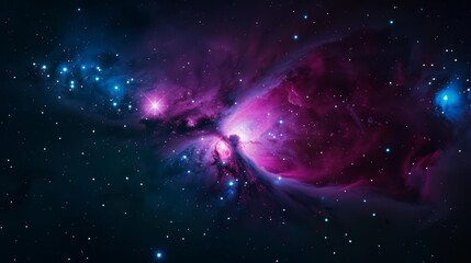 Obraz premium A vibrant nebula glows in the cosmos, surrounded by a field of twinkling stars.