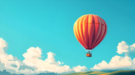 Fototapeta premium hot air balloon on mountain landscape , Hot air balloon flying over mountains , bright hot air balloon beautiful view shimmer background professional 