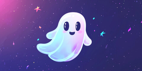 Fototapeta premium Holographic ghost with iridescent hues of silver, lavender, and neon blue on dark background 