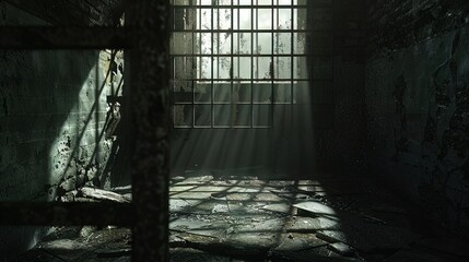 Menacing shadows cast on prison bars, setting a scene for a dark video game background